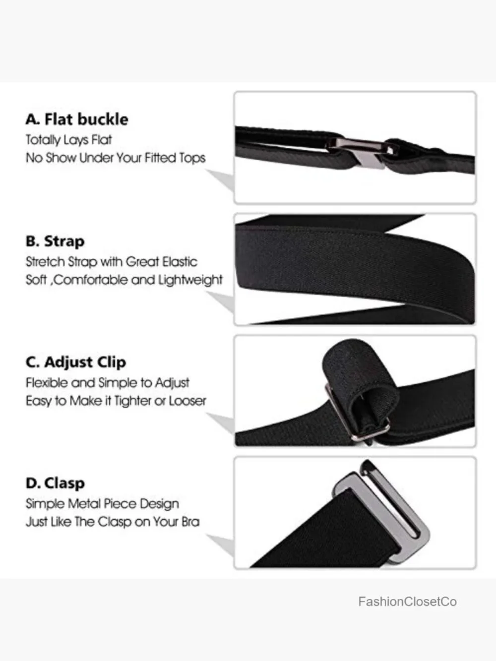 No Show Stretch Belt Elastic Web Strap with Flat Buckle for Jeans Pants Dresses